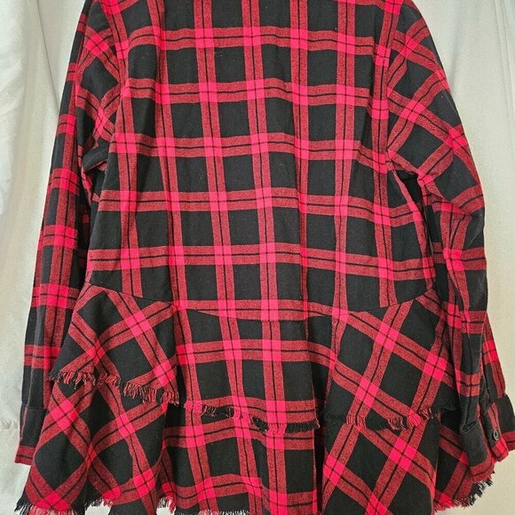 Joan Rivers Shirt Womens 16 Red/Black Plaid Peplum Fringe‎ Hem Flannel - Picture 2 of 7